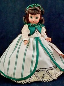 Madame Alexander doll Scarlett in green and white dress